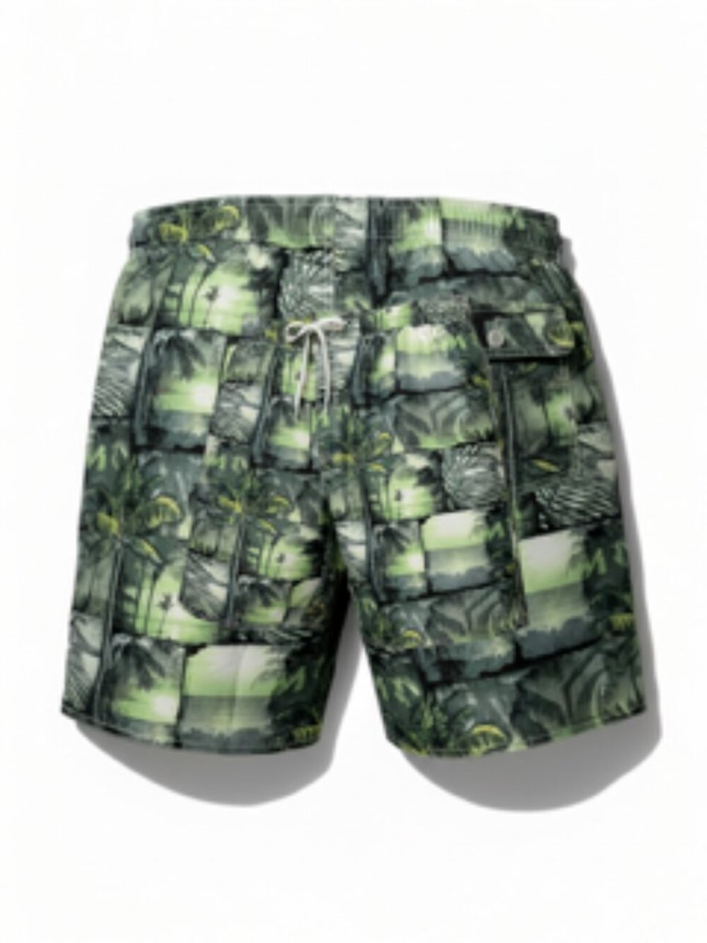 Newport Blue Men’s XL Swim Trunks/Shorts Tropical Print, Shades of Green/White